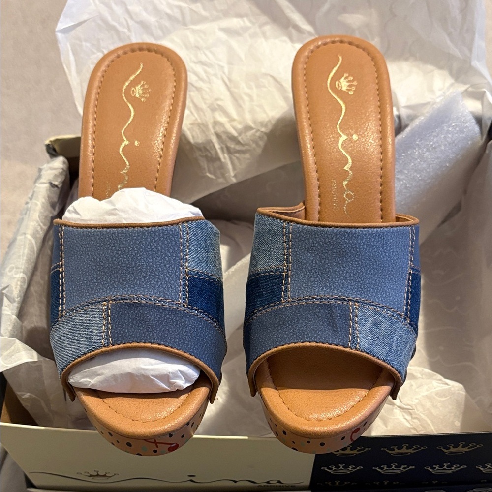 Nina Village Blue Denim Mules-  new in box, never worn!